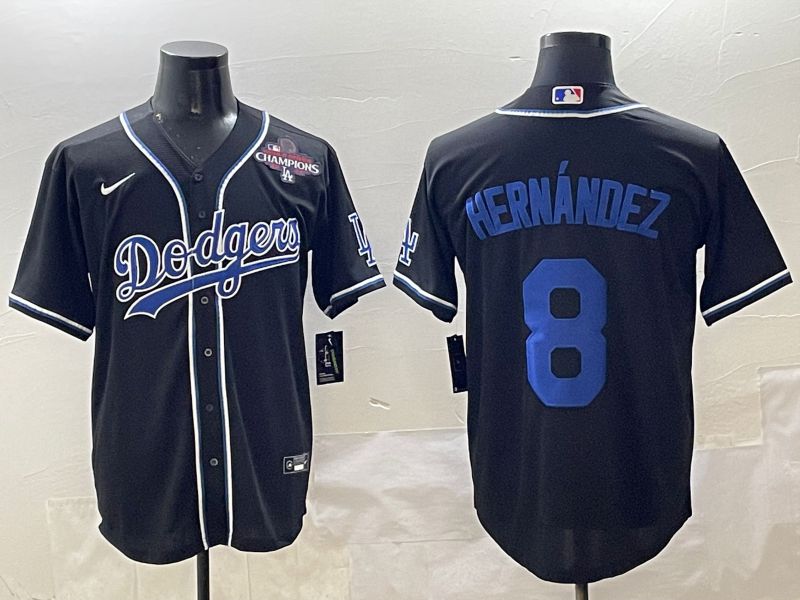 Men Los Angeles Dodgers 8 Hernandez Black blue Three generations Nike 2025 MLB Jersey style 9